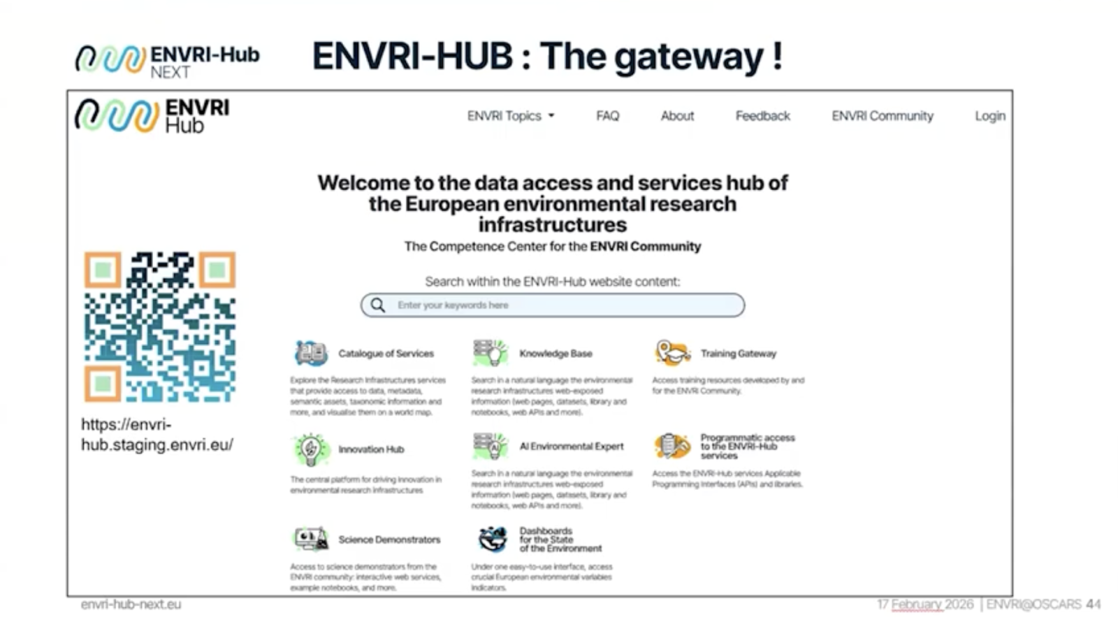 ENVRI-Hub the gateway slide Andreas Petzold at OSCARS webinar 17 February 2026